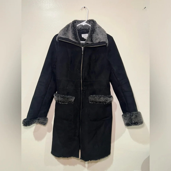 LOFT Black Faux Fur Trim Winter Coat size 2 - Picture 1 of 8